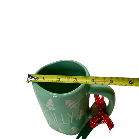 Rae Dunn Artisan "Jolly" Green Ceramic Holiday Mug White Christmas Tree 16 Oz - Picture 6 of 7